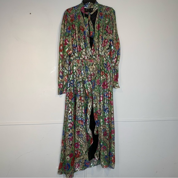 ISABEL MARANT Nalisma Metallic Floral Puff Long Sleeve Silk Dress - Picture 6 of 16